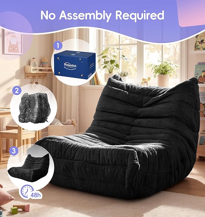 Hobestluk Bean Bag Chair with Memory Foam Ultra Soft Faux Fur Fabric Ergonomic - Image 8