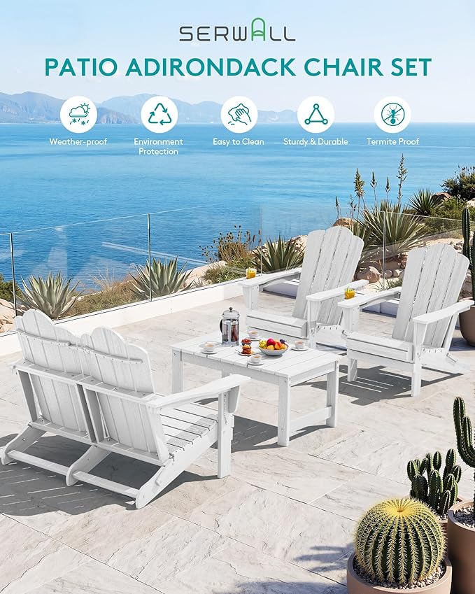 SERWALL 4 Pieces HDPE Patio Adirondack Chair Set, 2 Adirondack Chair - Image 4