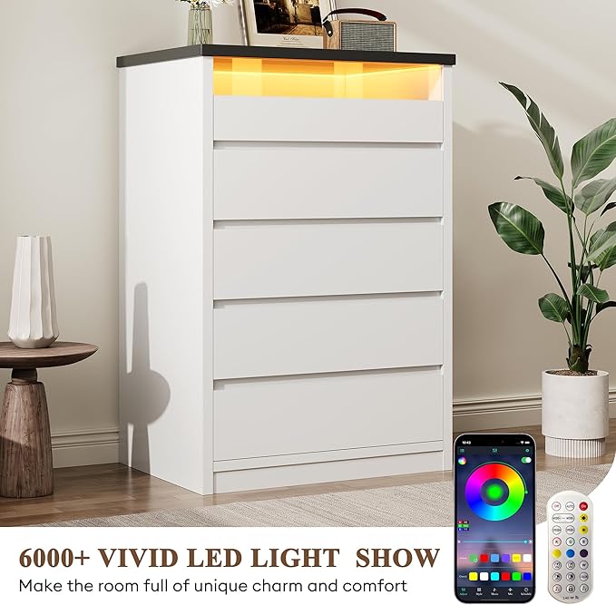 Jocoevol Modern LED 5 Drawer Dresser - Image 3
