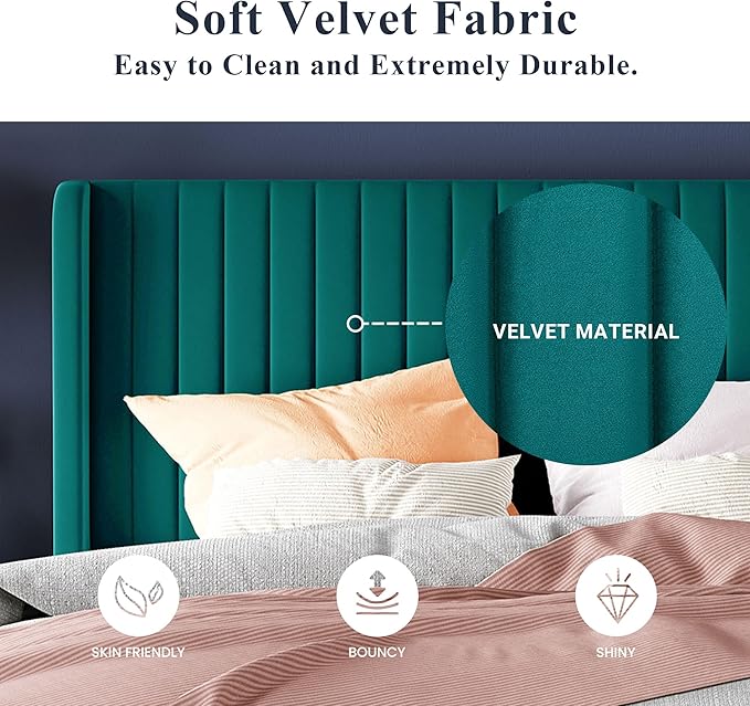 Allewie King Size Bed Frame/Velvet Upholstered Platform Bed/Vertical Channel - Image 5
