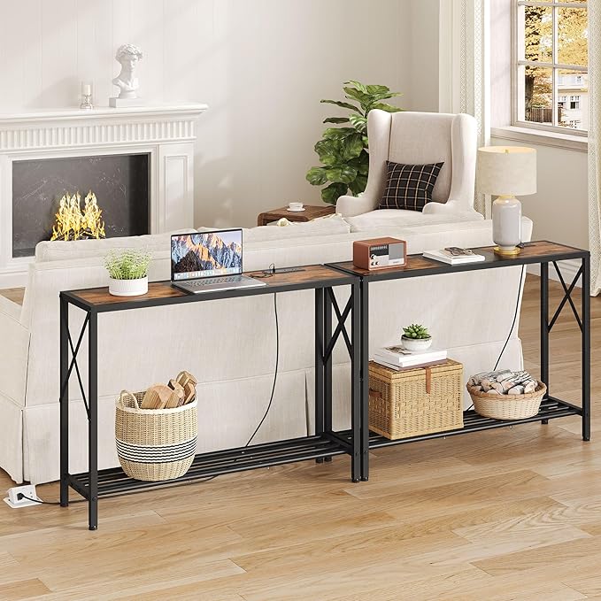 Tajsoon Console Table with Charging Station, 41.8" Entryway Table with Shelves - Image 2