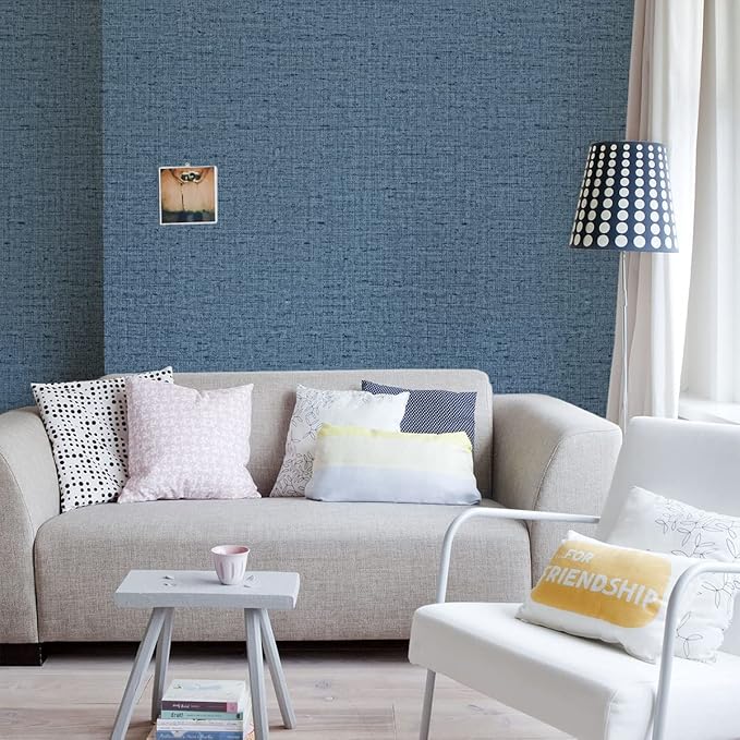 Blue Grasscloth Wallpaper Peel and Stick 472inch Textured Linen Contact Paper - Image 5