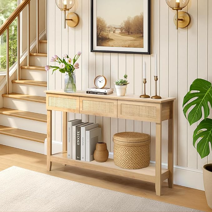 Karl home Console Table, Rattan Entryway Table - Image 5
