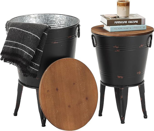 Rustic Storage Farmhouse Accent Side Table, Antique Galvanized Metal End Coffee by Unknown