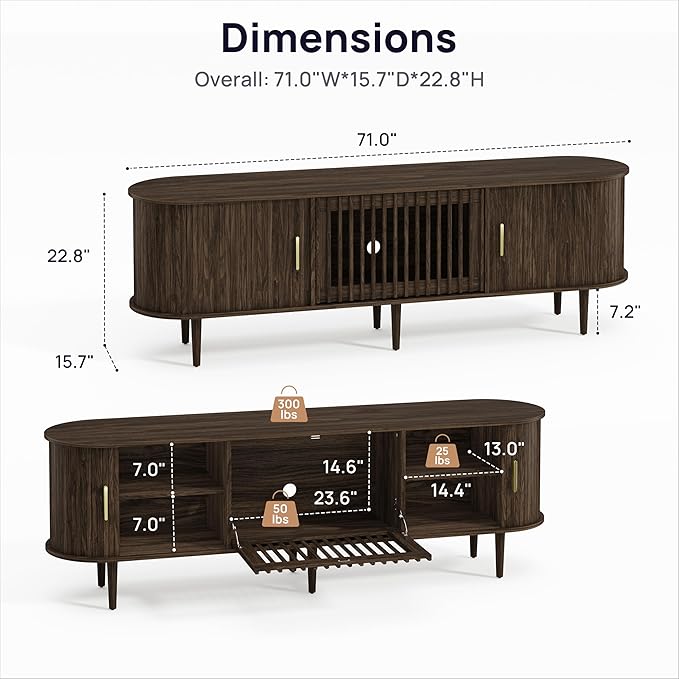 70" Fluted Mid Century Modern TV Stand - Image 2