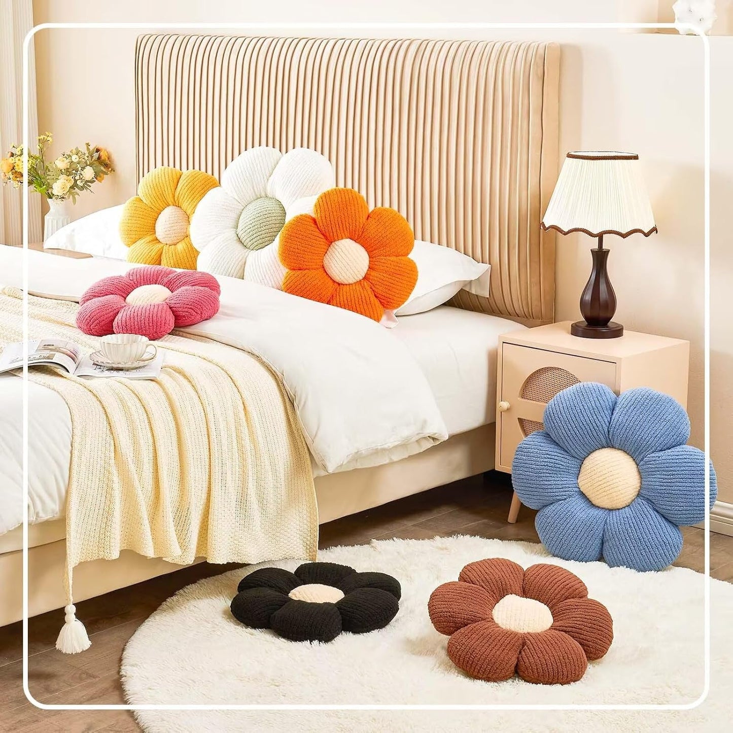 Flower Throw Pillow, Soft Brown 14.9" Shaped Floor Pillow for Home Decor, Cute Aesthetic Plush Decorative Pillows for Bed, Sofa, Couch