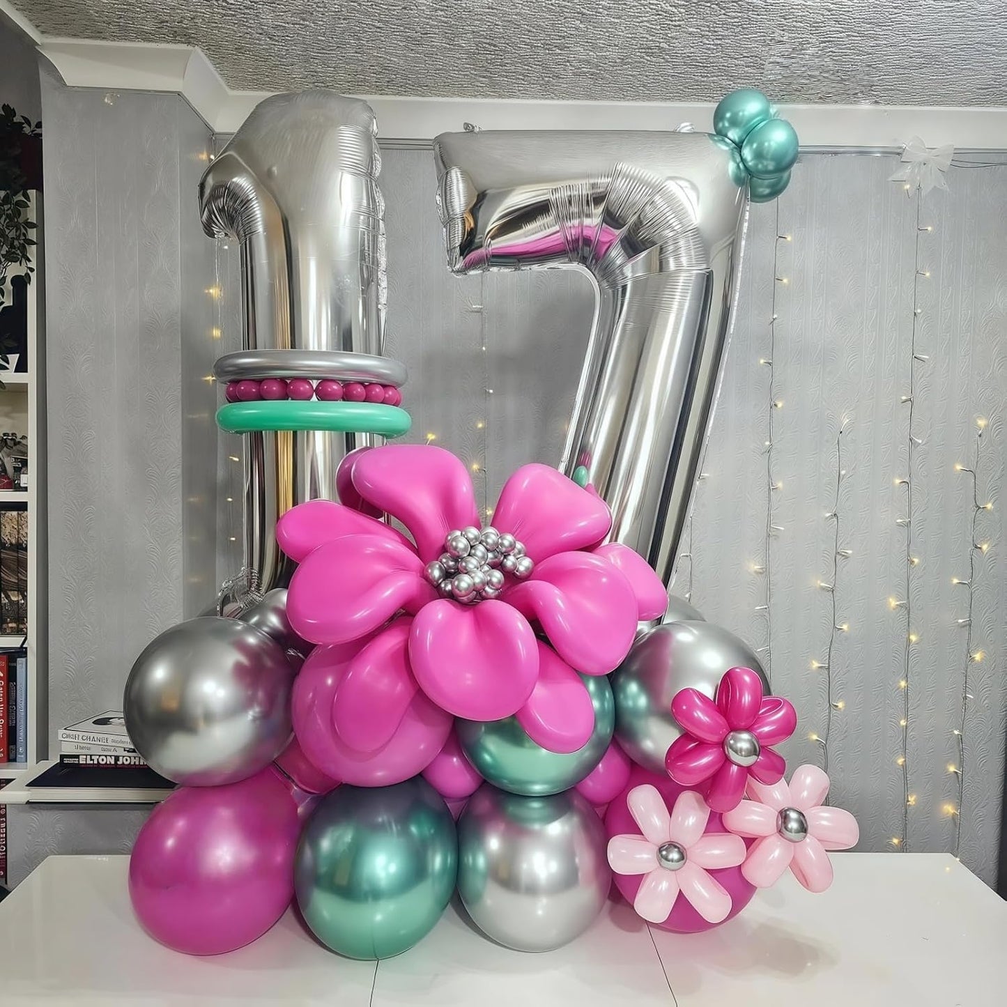 Large Silver Number 17 Balloon, Foil Number 1 and 7 Helium Balloon, 40 Inch Mylar Self Inflating Number 17 Balloon Set for Girls Boys 17th Birthday Party Decor Women Anniversary Decorations Supplies