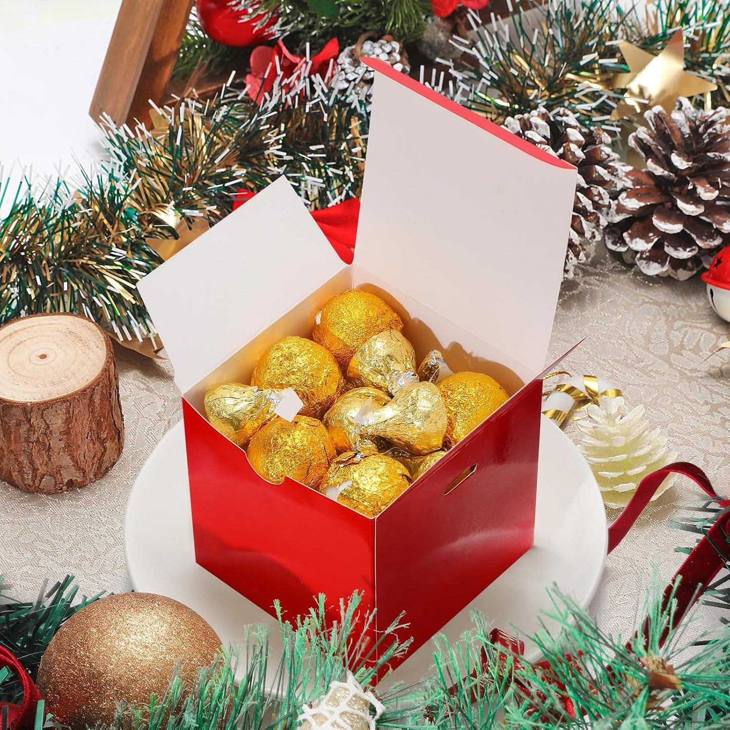 DOYIDE Small Gift Boxes, 60 Pcs 4x4x4 Inch Red Elegant Paper Box with Ribbons, Party Favor Boxes for Candy Cupcake Christmas Wedding Baby Shower Bridesmaids Birthday