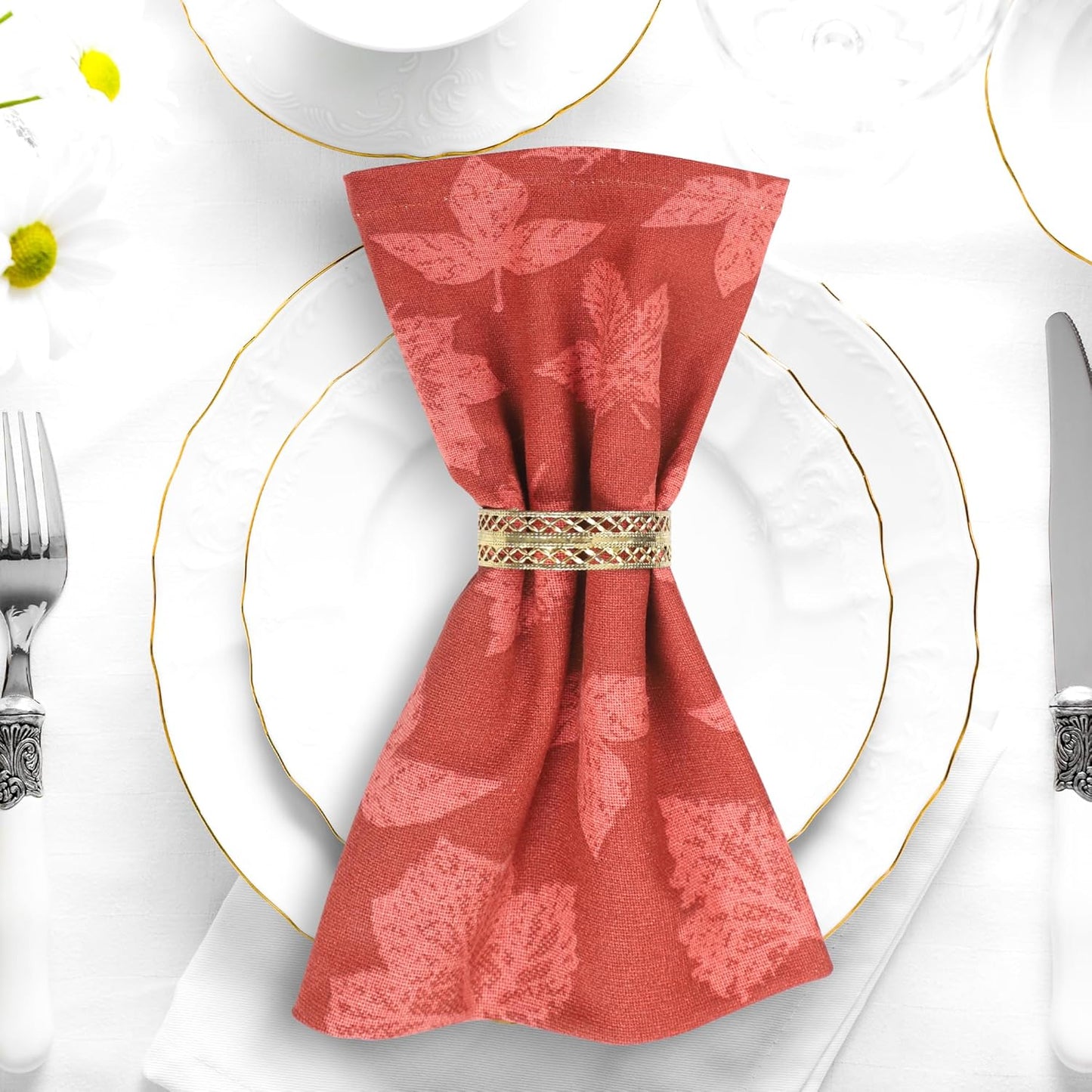 Urban Villa Fall Leaves Print Set of 12 Dinner Napkins (20X20 Inches) 100% Cotton Premium Quality Thanks Giving Over Sized Harvest Cloth Napkins with Mitered Corners Ultra Soft Durable Hotel Quality