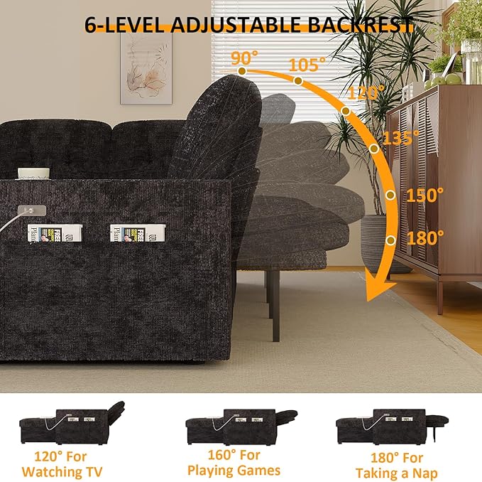 90 Inch Modular Sectional Sleeper Sofa Bed, 4 in 1 Pull Out Couch Bed - Image 5