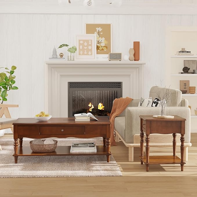 Mid-Century Modern Living Room Coffee Table Set, 3-Piece Solid Wood Living Room - Image 8
