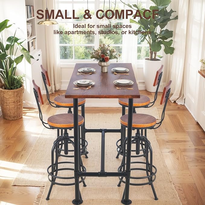 Industrial 41.3inch Height Bar Table Vintage Pipe Design Bistro Table Rustic - Image 5