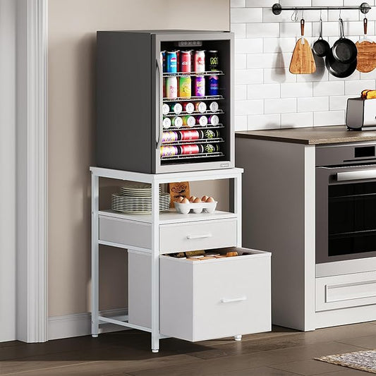 Herture Mini Fridge Stand with 3 Storage, Mini Fridge Cabinet, Beverage Fridge by Herture