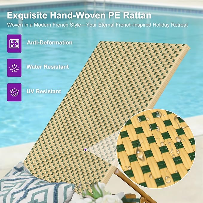 PURPLE LEAF Patio Chaise Lounge French Outdoor Lounger 1 Piece Wood-Grain - Image 4