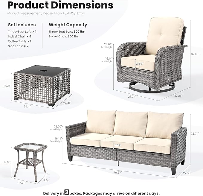 ovios 8 Pieces Patio Furniture Set, Outdoor Wicker Sofa Couch - Image 8