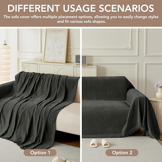 Couch Cover for Dogs, Boho Sofa Covers for 3 Cushion Couch, Chenille Sofa - Image 5