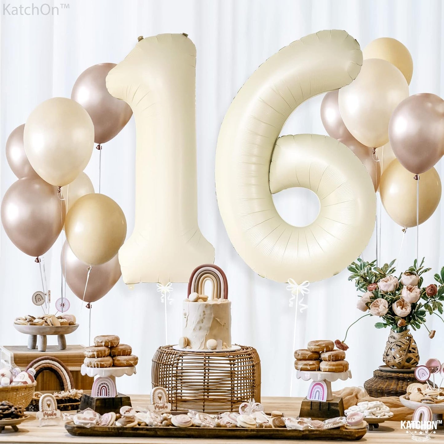 KatchOn, Cream 16 Balloon Numbers - Large, 40 Inch | 16 Birthday Balloons for Sweet 16 Party Decorations