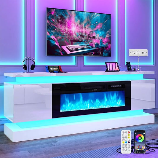 chartustriable 71IN LED TV Stands w/40 inch Fireplace Power Outlet by chartustriable