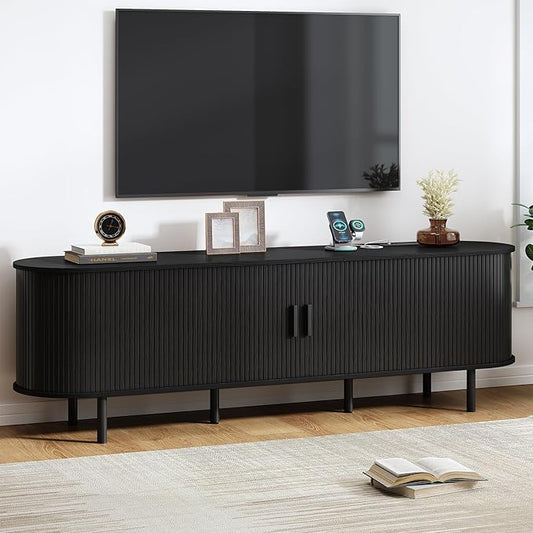 70.8" TV Stand with Power Outlet, Mid-Century Modern Television Stand, Fluted by ComfyCorner