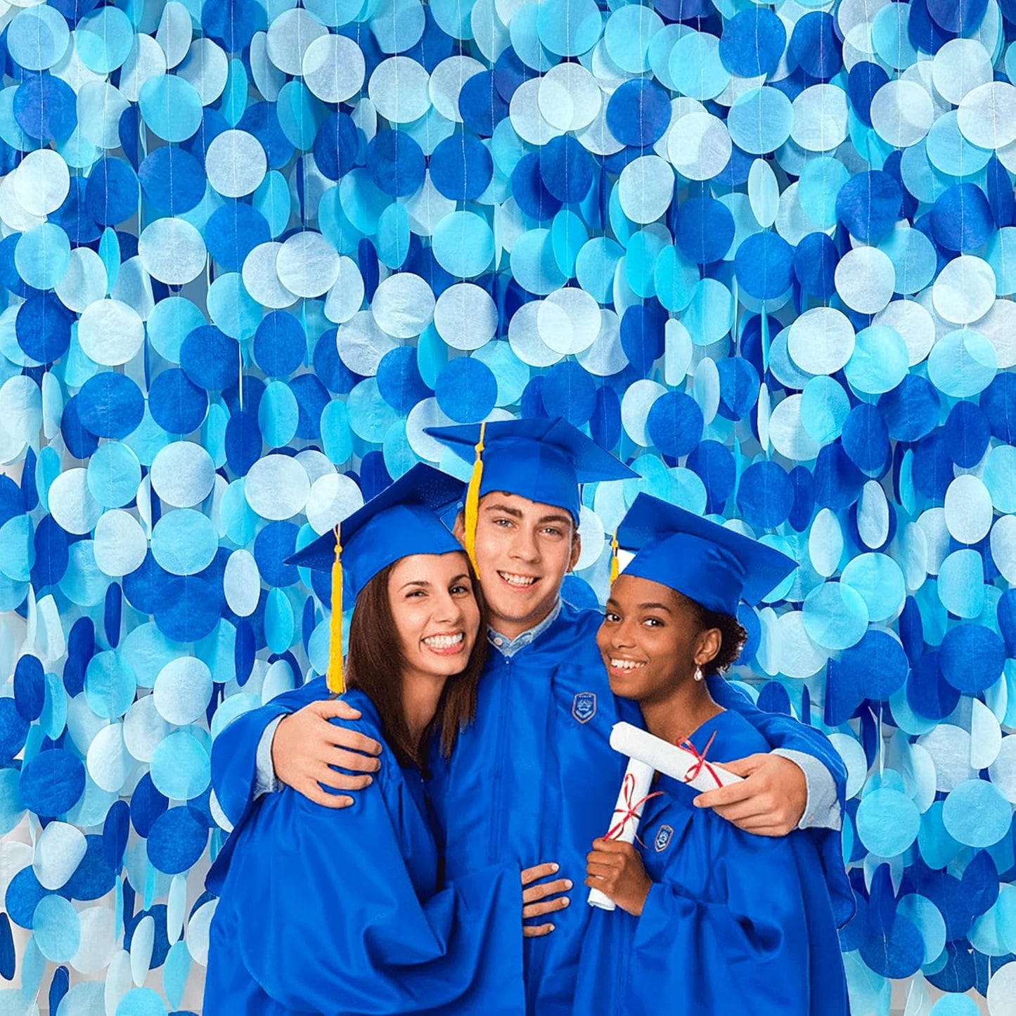 205Ft Navy Blue White Party Decorations Circle Dot Backdrop Garland Royal Blue Tissue Paper Polka Dot Hanging Curtain Streamer for Birthday Graduation Wedding Under The Sea Nautical Ahoy Achor Party