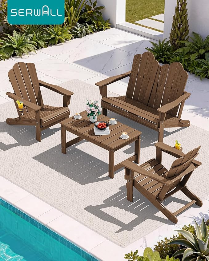 SERWALL 5 Pieces HDPE Patio Adirondack Chair Set, 2 Adirondack Chair - Image 5