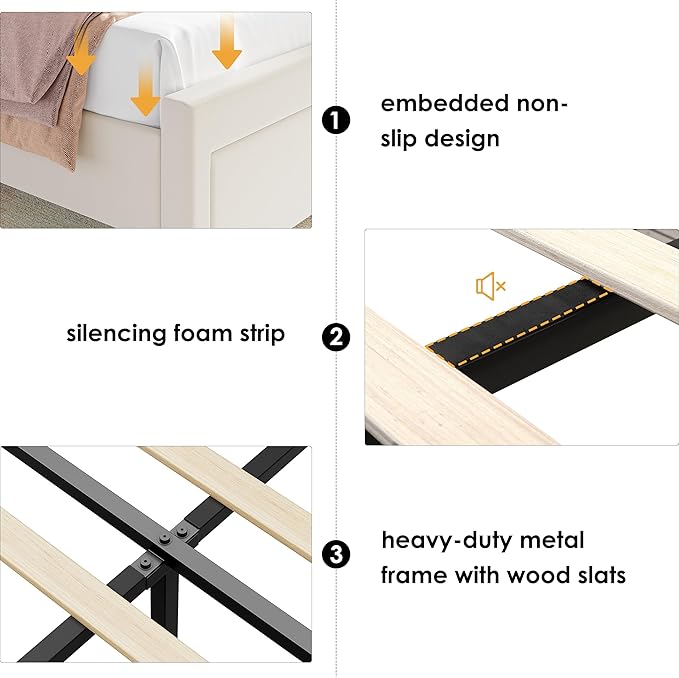 Full Bed Frame with Drawers, Hidden-Cubby & Shelves Storage Headboard with - Image 7