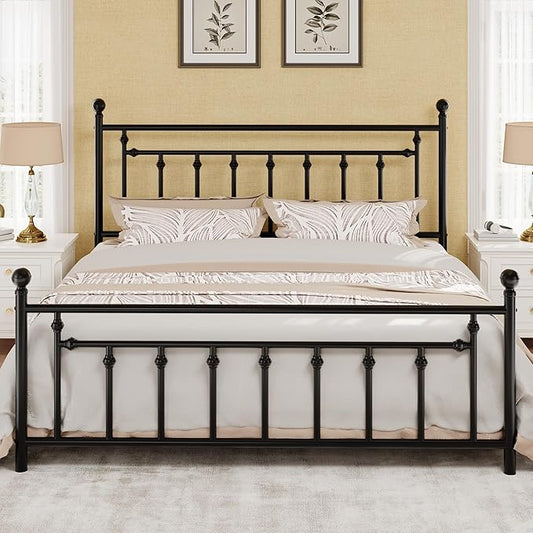 SHA CERLIN 14" King Size Metal Platform Bed Frame/Victorian Headboard and by SHACERLIN