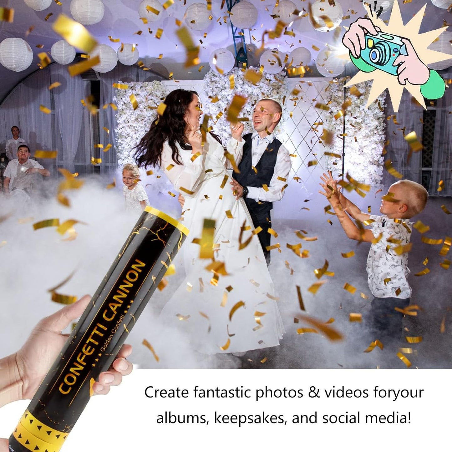 6 Pack Gold Confetti Poppers, 12 Inch Confetti Cannon Party Poppers Shooters for Birthday, Wedding, Graduation, Anniversary, Parties, Christmas, New Year's Eve