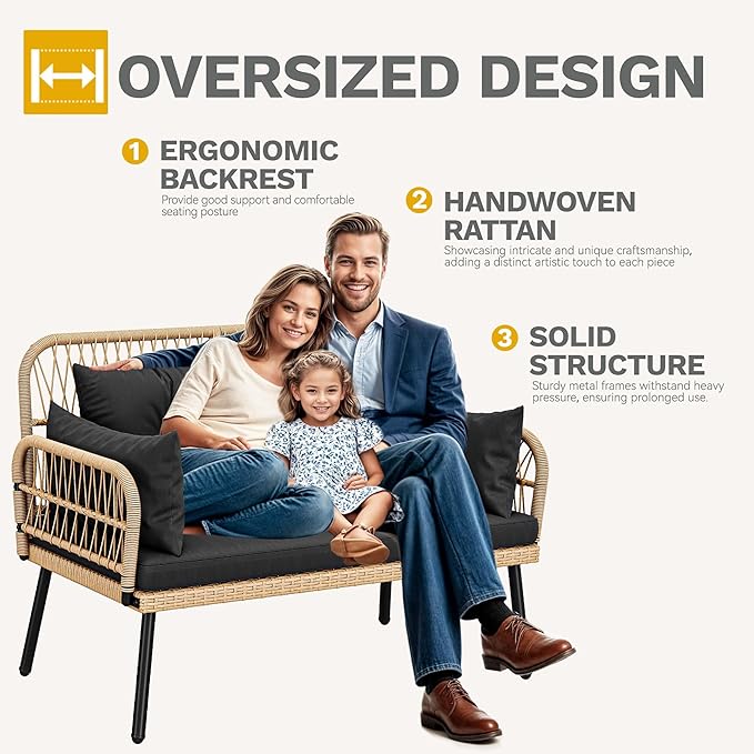 DWVO Outdoor Loveseat, Patio Wicker Furniture Set - Image 6