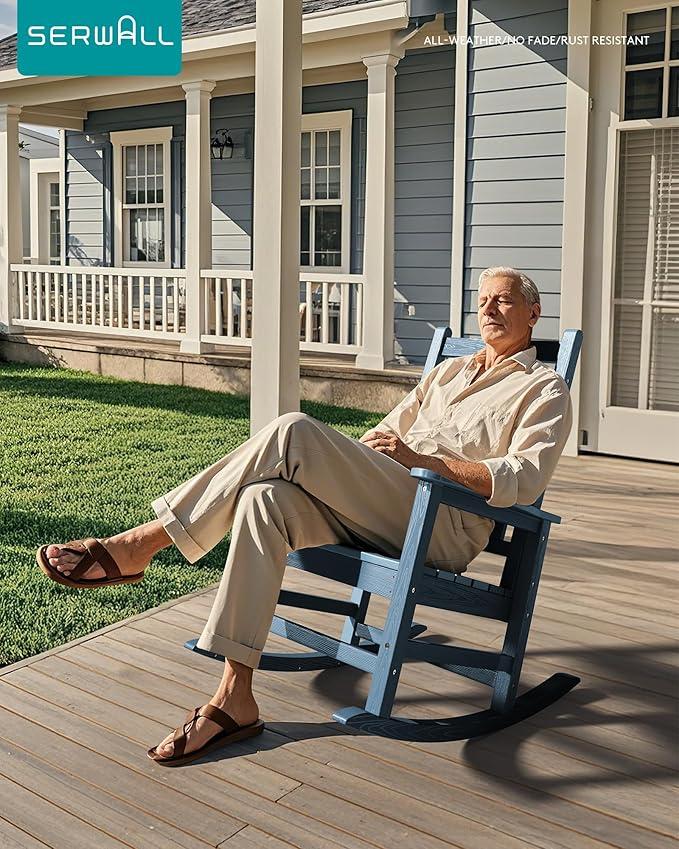 SERWALL Outdoor Rocking Chair Set of 2, HDPE Rocking Chair - Image 2
