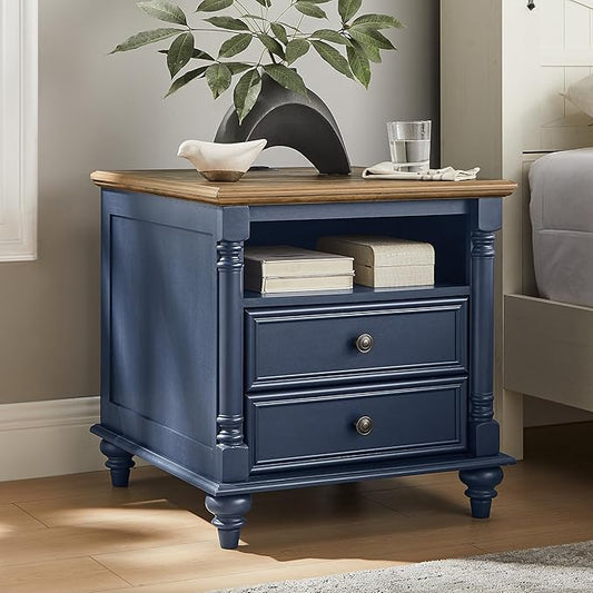 T4TREAM 24'' Farmhouse End Table w/4 Solid Wood Feet, Large 2 Drawers Wide Sofa by T4TREAMFurniture