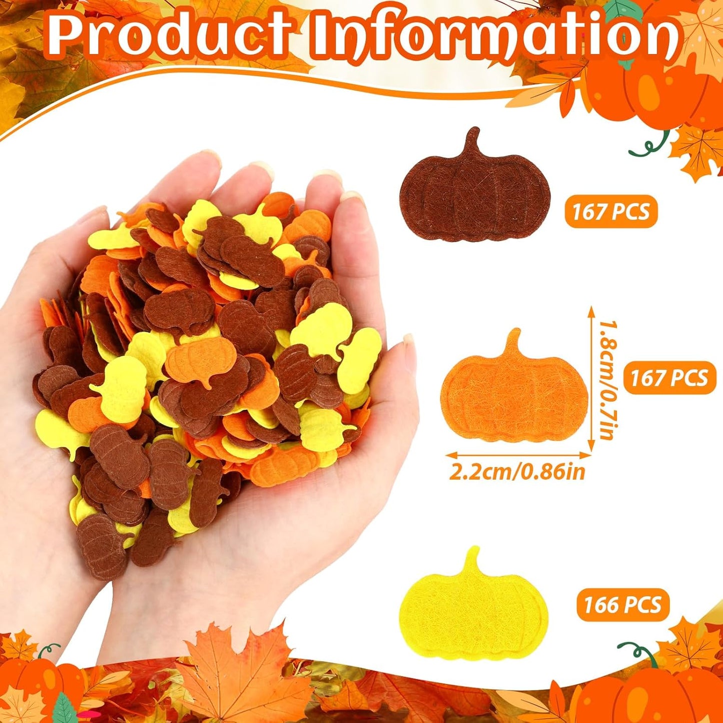 MARFOREVER Fall Felt Pumpkin Confetti, 500Pcs Thanksgiving Pumpkins Confetti Decorations Orange Yellow Autumn Table Scatter Centerpiece for Autumn Thanksgiving Day Party Accessories Supplies