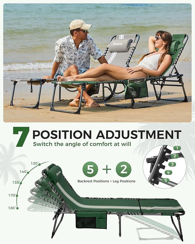 KingCamp 2 Pack Folding Lounge Chair Outdoor, Tanning Chair - Image 5