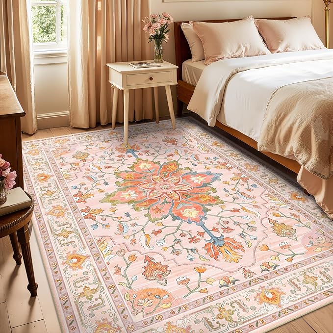 RELEANY Area Rugs 5'x7' Washable Non-Slip, Floral Vintage Distress Print - Image 2
