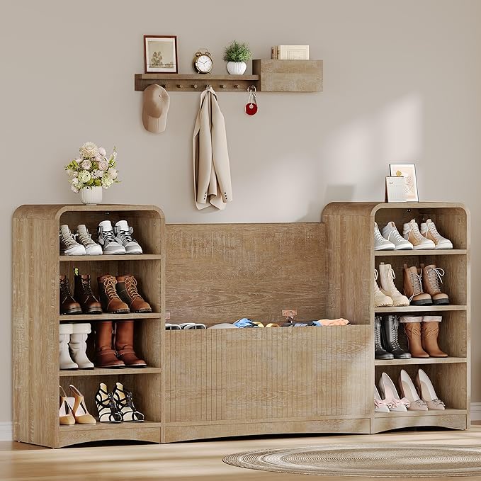Shoe Cabinet with Bench, U-Shaped Shoe Storage Bench, Tall Shoes Cabinet with by Homiflex