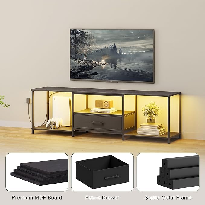 JARHETUN TV Stand with LED Lights, Entertainment Center with Open Shelves and - Image 7