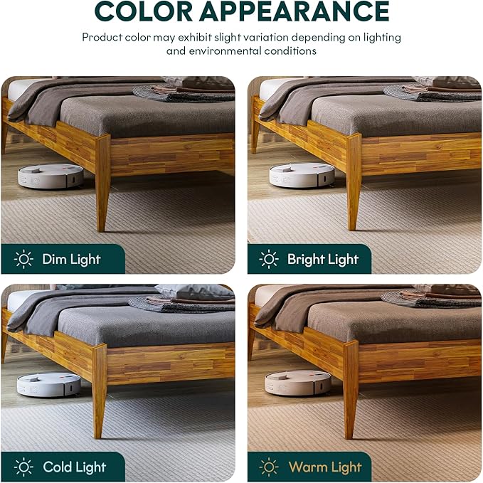 Bme Dinkee Wooden Queen Bed Frame, 15 Inch Height, Elegant Minimalist Modern - Image 12