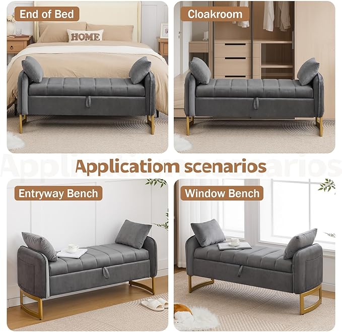 End of Bed Storage Bench, Storage Ottoman Bench - Image 8