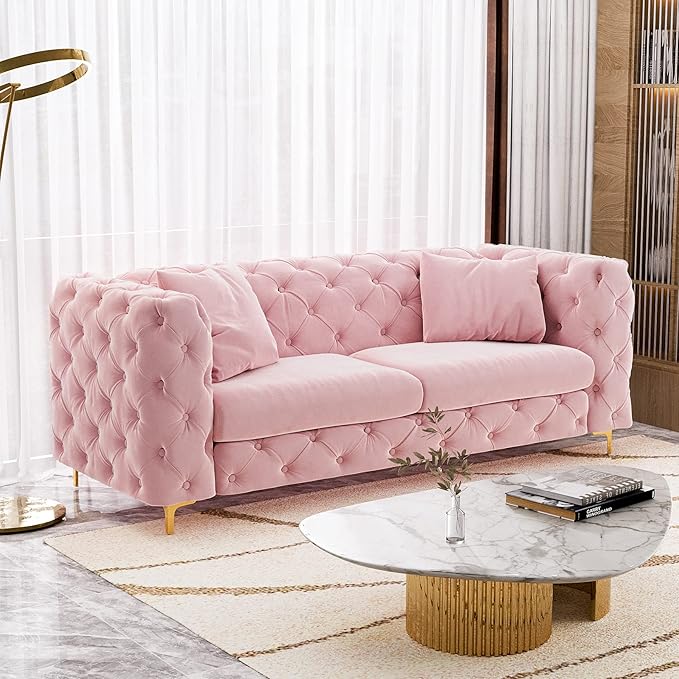 DAMAIFROM 75" Sofa Couch Mid Century Modern Velvet Couch Tufted Button Sofa - Image 5