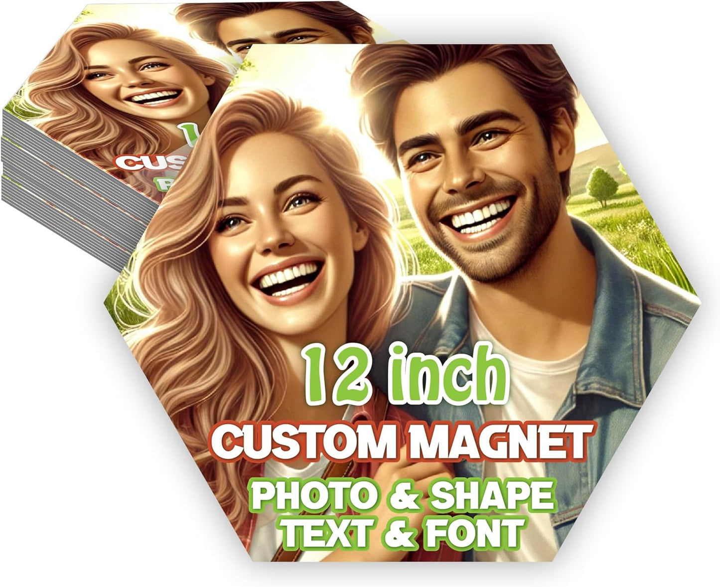 KETABAO – 12" Hexagon Magnetic Photo Frames for Refrigerators, Storage Cabinets and Cars – Customized Gifts for Office and Home