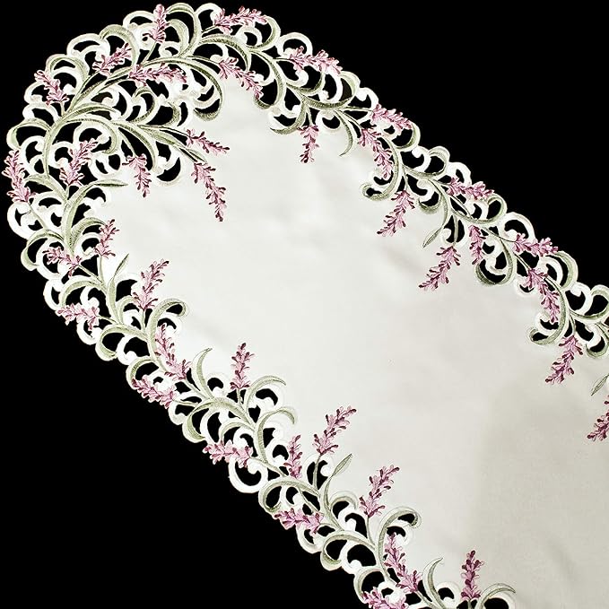 Embroidered Purple Embroidered Lavender Lilac Table Runner, Dresser Scarf - Image 4