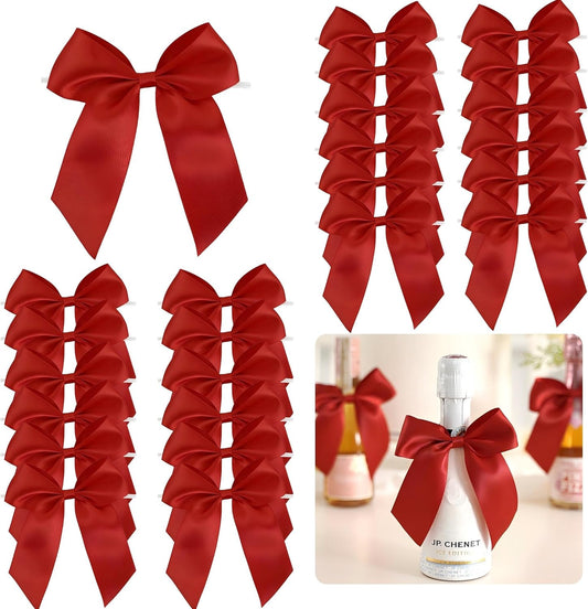 4.5" Satin Ribbon Red Bows for Gift Wrapping, Twist Tie Bows, Cute Bows for Crafts, Party Favors, Premade Bows Pre-Tied Decorative Bows for Flower Bouquets Candy Apple Bows-24 Counts