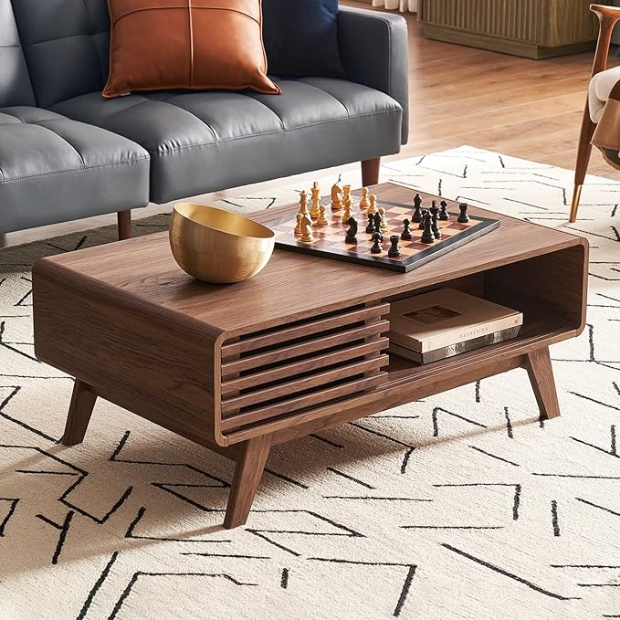 mopio Ensley Dual-Side Storage Coffee Table – Mid Century Modern Fluted Wood - Image 7