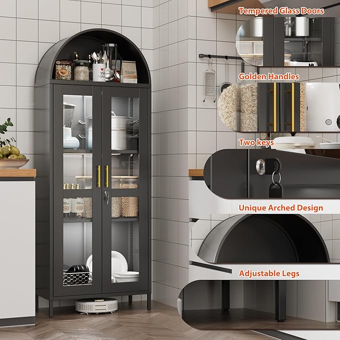 72.83'' Tall Metal Arched Bookcase - Image 3