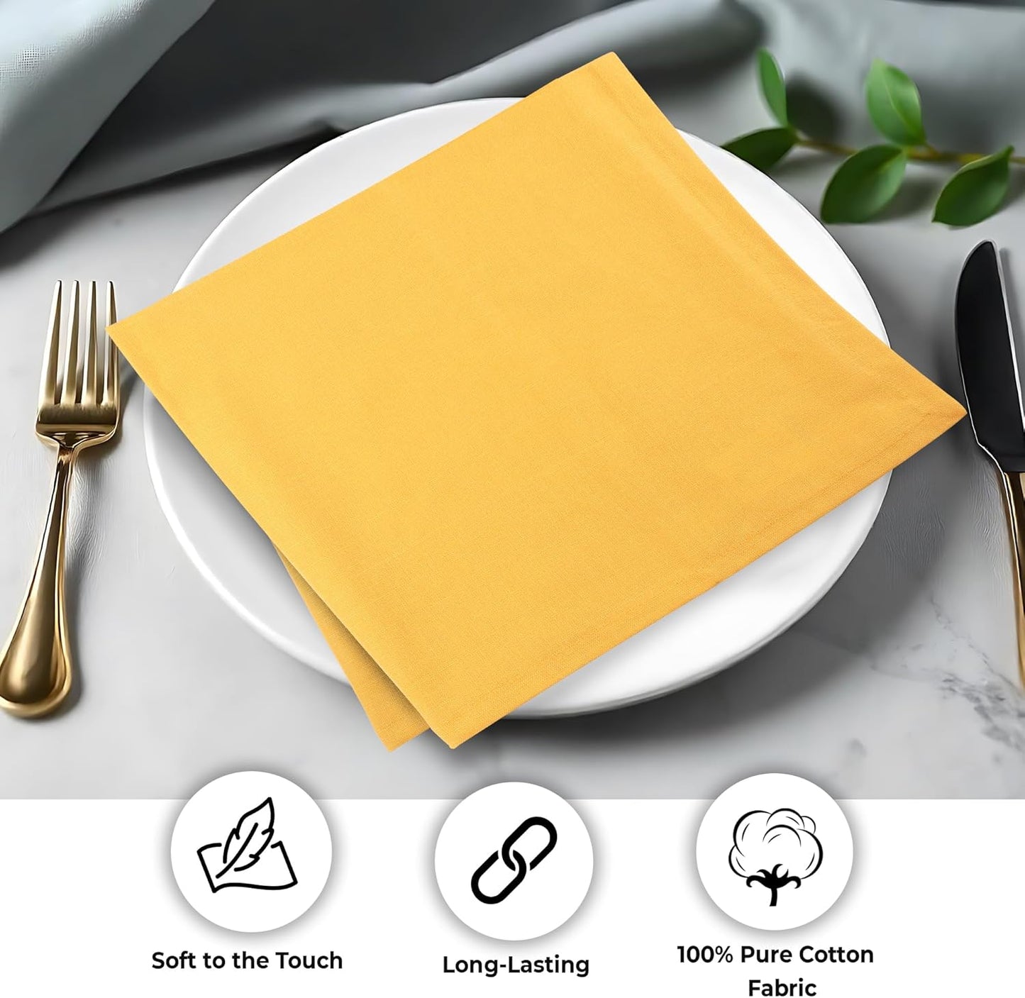 Urban Villa Cloth Napkins 100% Cotton Slub Absorbent Dinner Napkins (Set of 12) Oversized 20x20 Inches Solid Mustard Color Soft Durable Reusable Washable Ideal for Everyday Use Wedding Parties