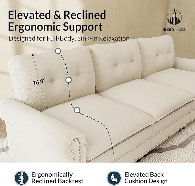HERA'S HOUSE 116.11" Mid-Century Modern Couch, Oversized Sectional Couch - Image 9