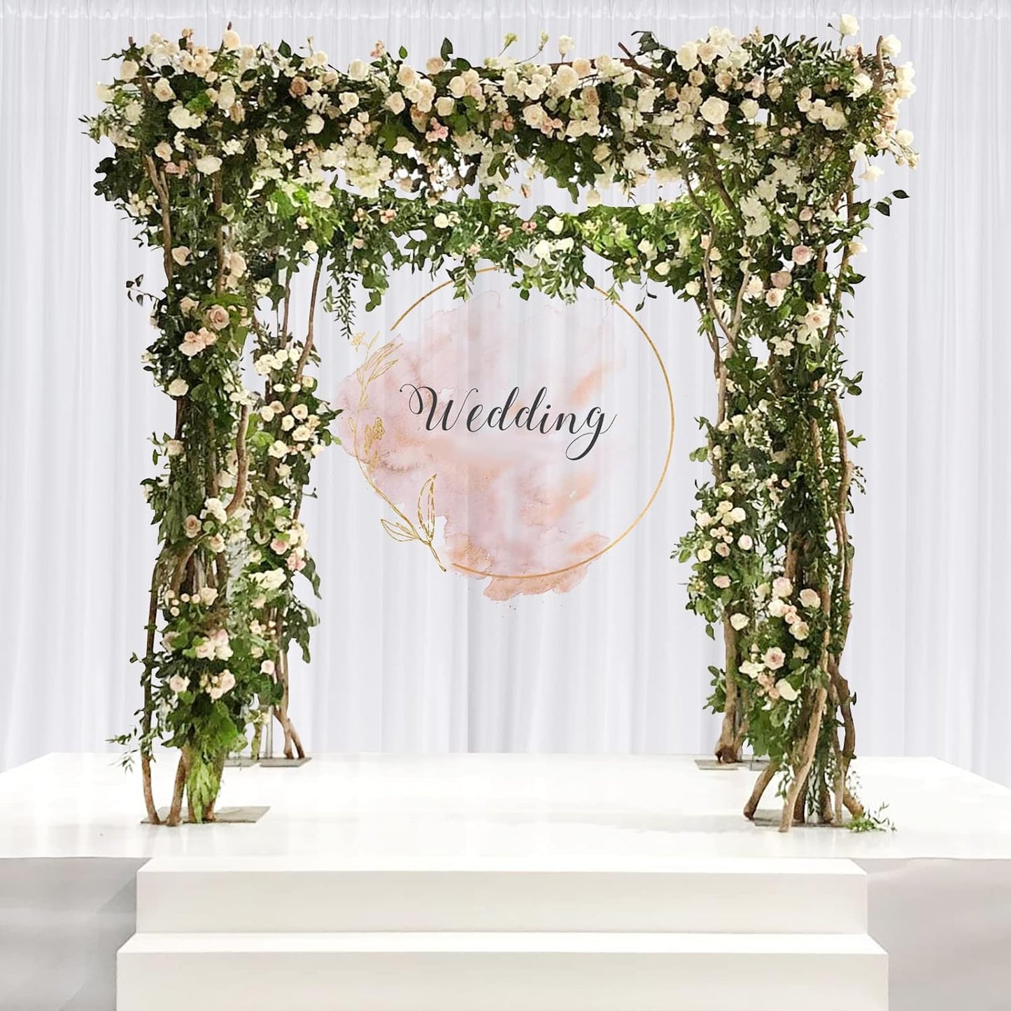 White Backdrop Curtain for Wedding Decor Holiday Party - White Wedding Backdrop Polyester Photography Backdrop Drapes Baby Shower Birthday Privacy Sliding Curtains Home Decor, 5ft x 8ft, 2 Panels