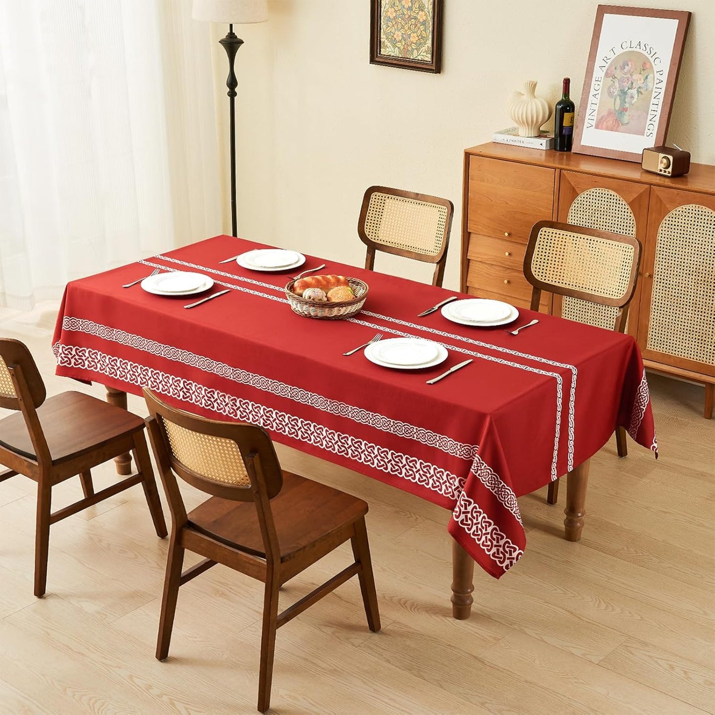 Celtic Knot Table Cloth Rectangle Table 57x118 Inches Waterproof Hot Red Rectangle Tablecloth for Kitchen Dining Party