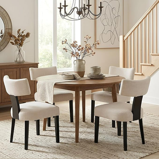 HNY Mid Century Modern Farmhouse Dining Chairs Set of 4, Linen Upholstered by HNY