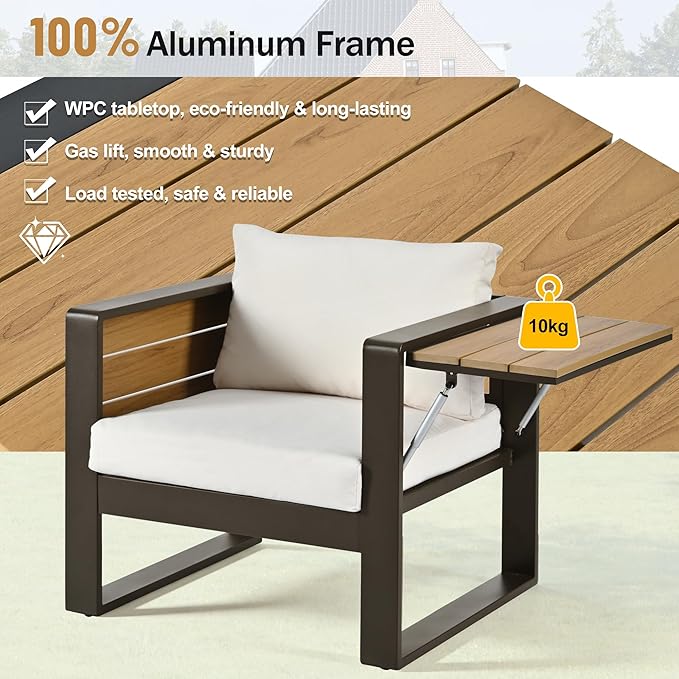 4-Piece Patio Conversation Set, Aluminum Frame Outdoor Patio Furniture Set w/ - Image 5